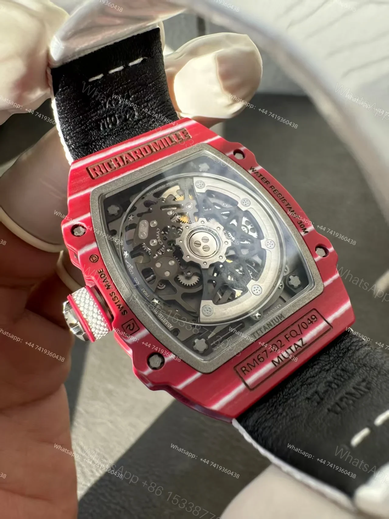View 11 of Super Clone Richard Mille RM67-02 “Mutaz Barshim” Quartz TPT Skeleton Tourbillon 1:1 Replica Watch with White Strap