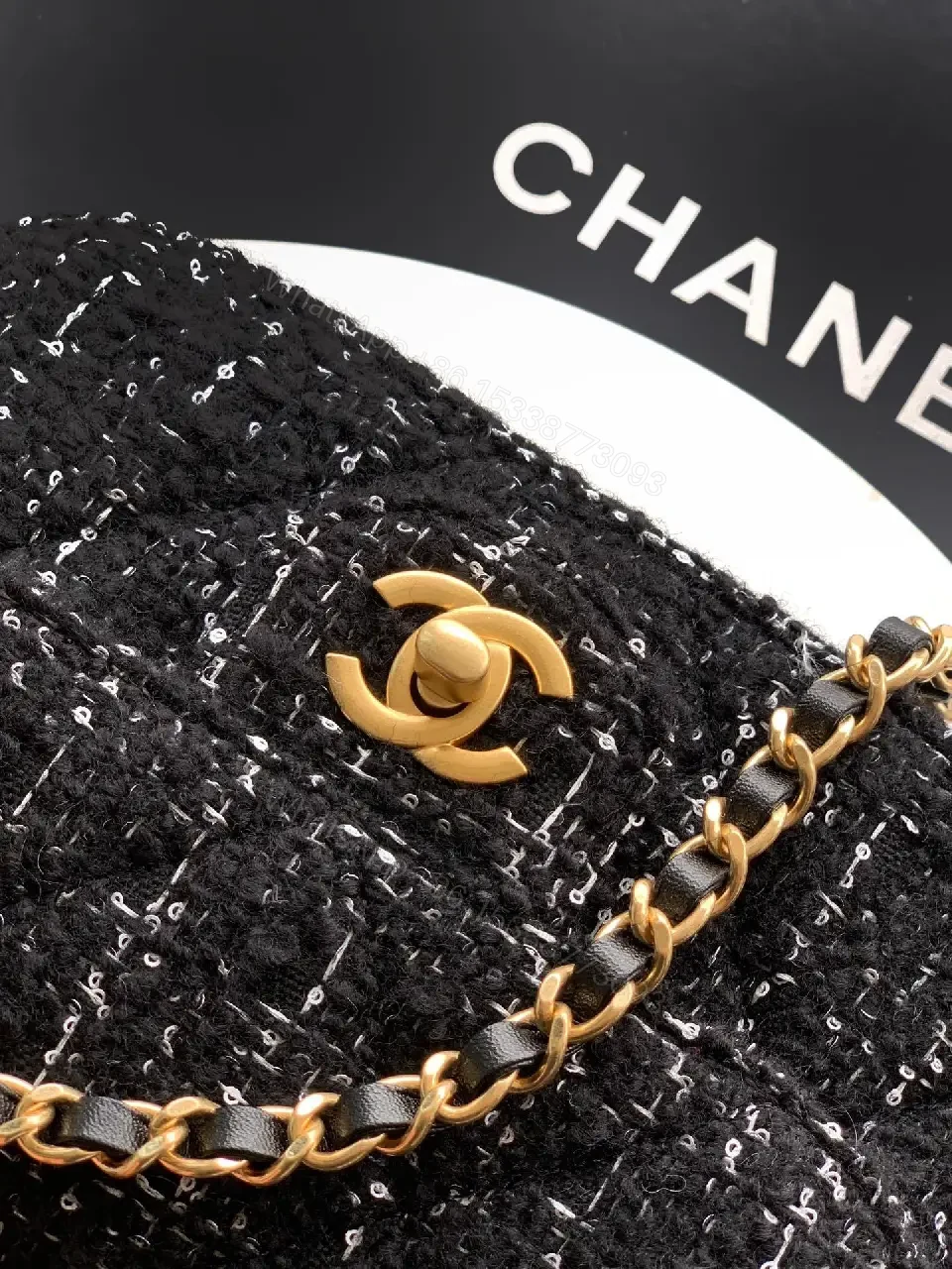 View 9 of Tweed Handbag: Compact Luxury with Gold Logo Clasp