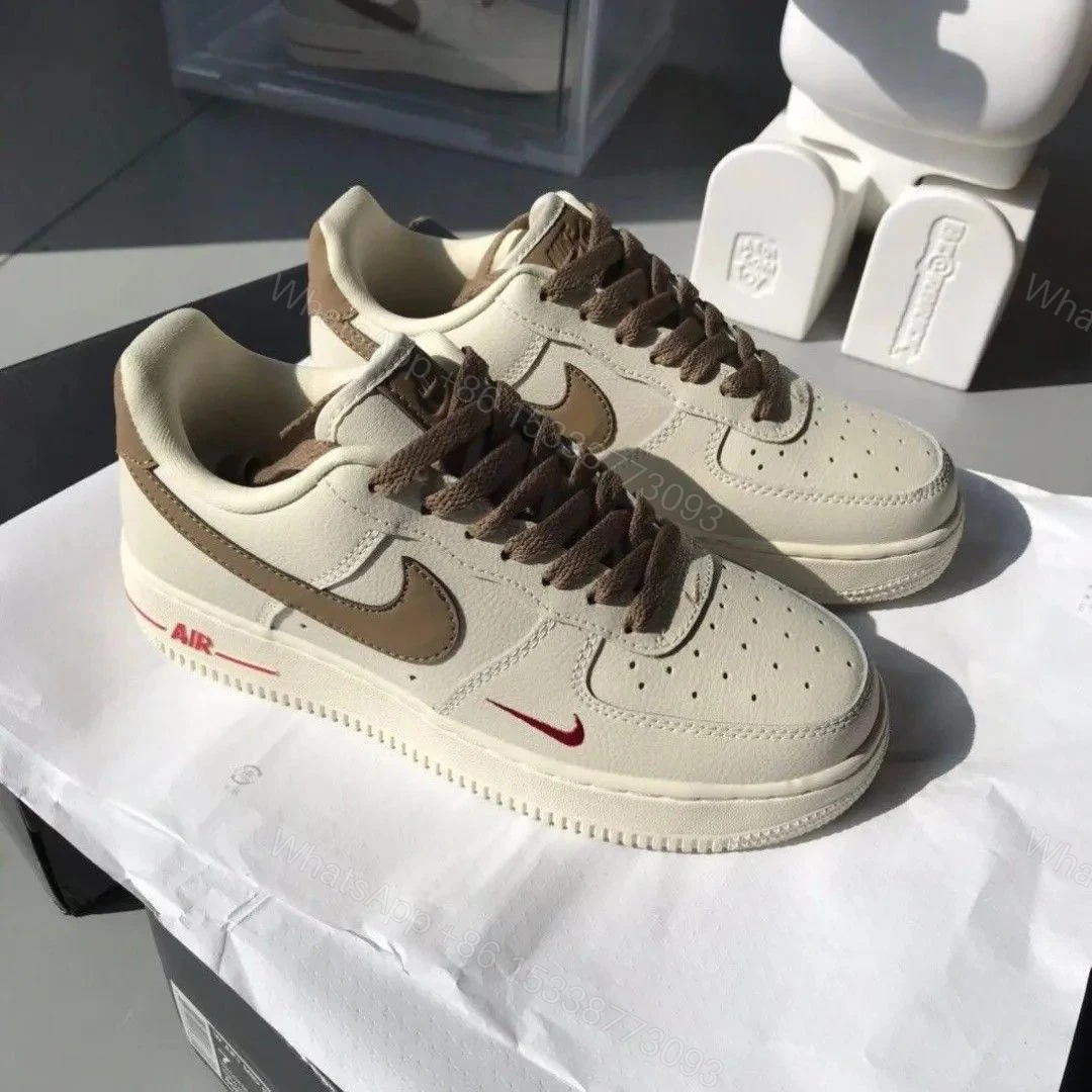 View 4 of First Copy Nike Air Force 1 White Sneakers with Brown Swoosh