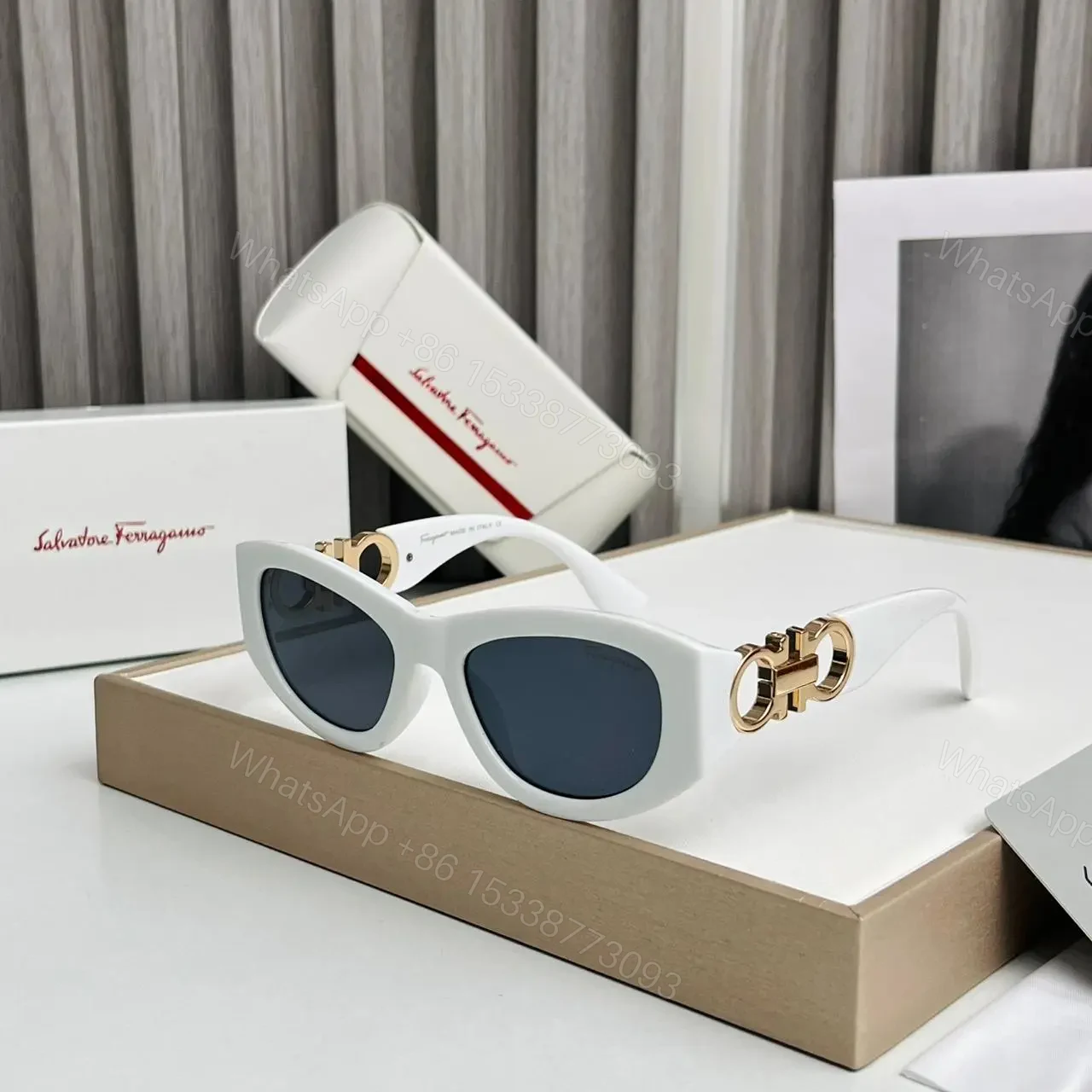Salvatore Ferragamo Cat-Eye Gancini White — view 1