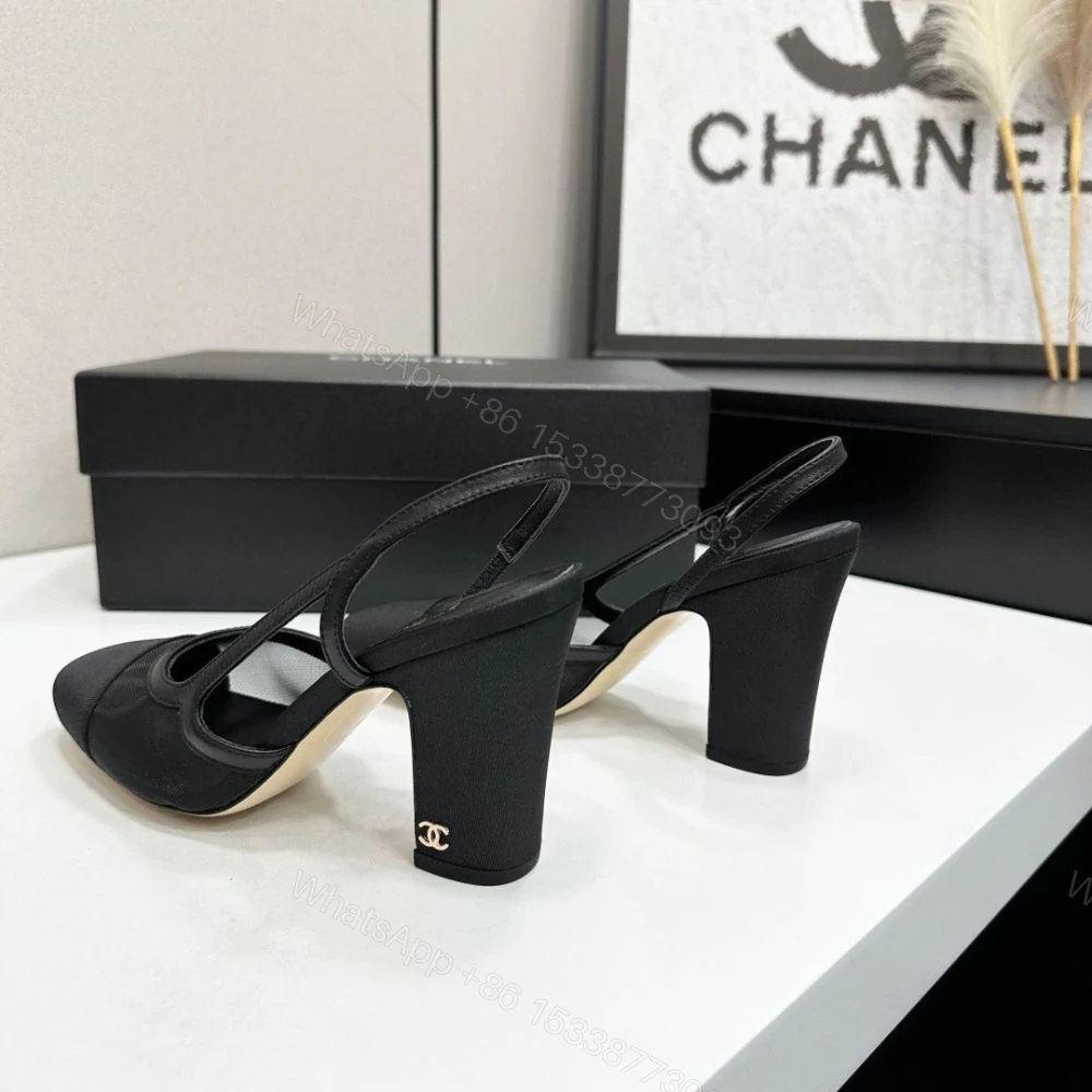 View 5 of Chanel Slingbacks Mesh And Grosgrain Black