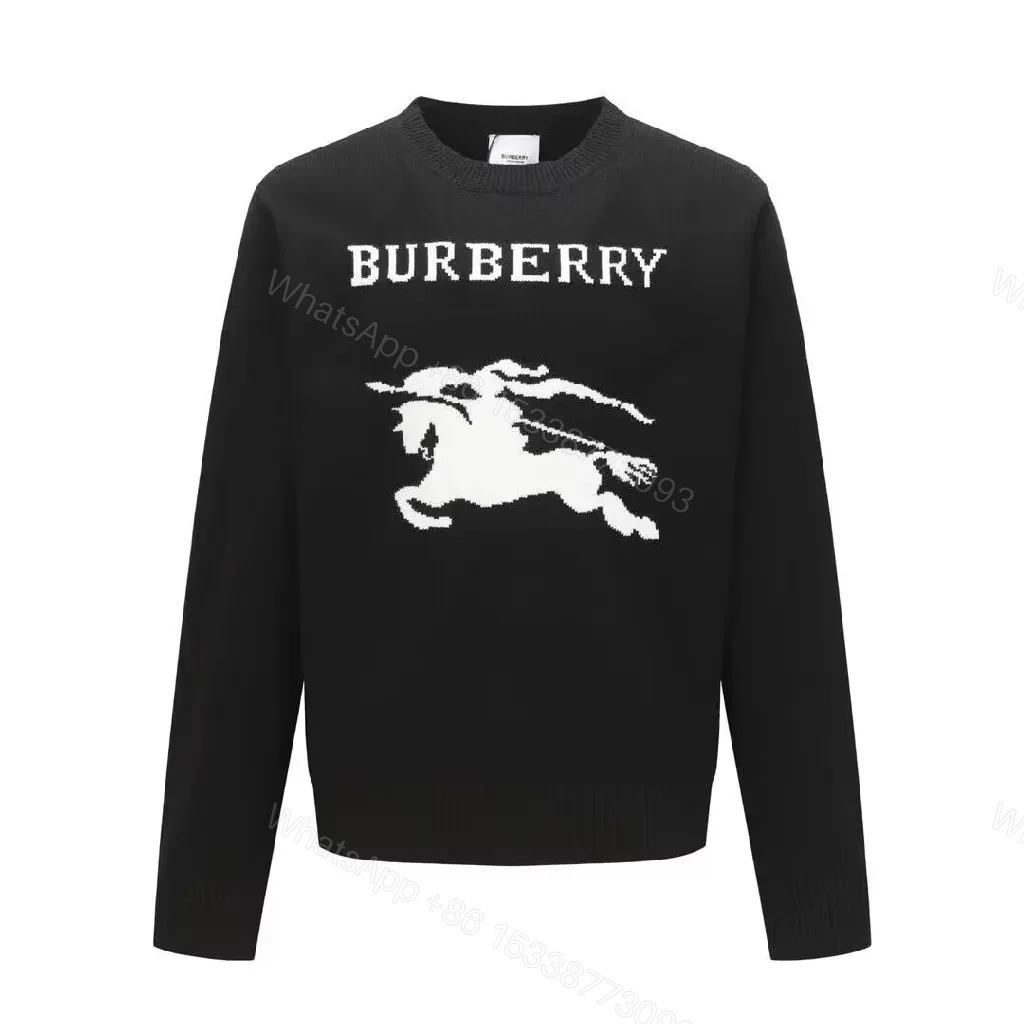Black Knit Crewneck with White Pony Graphic — Modern Comfort Sweater — view 1