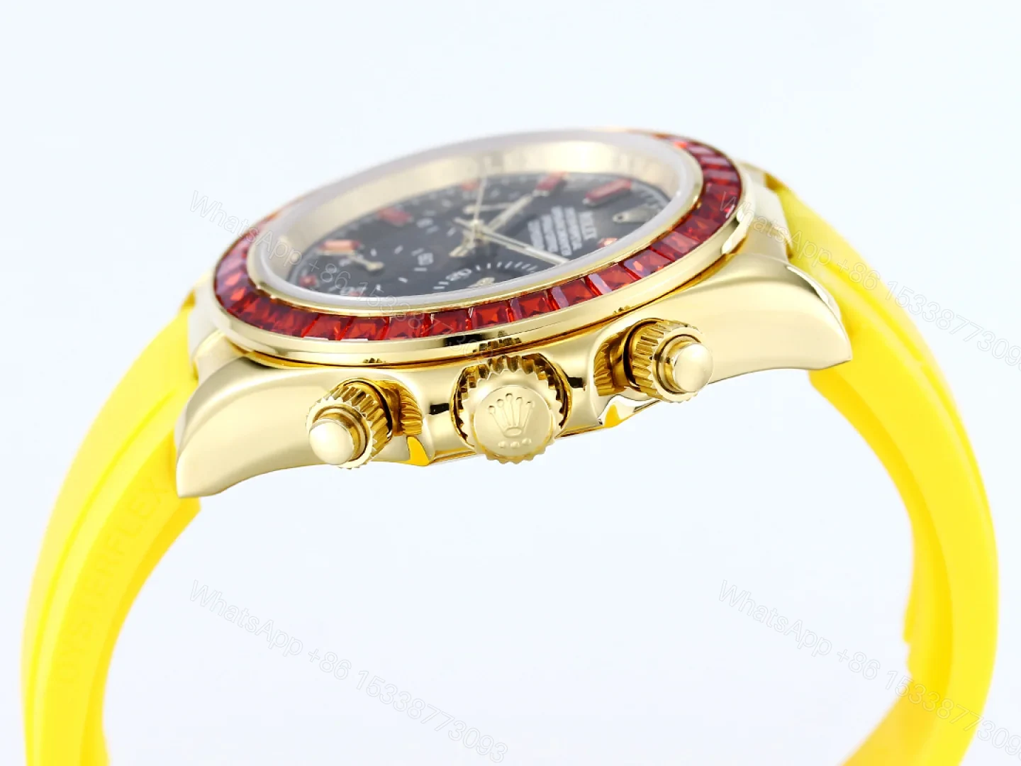 View 6 of Rolex Daytona Ruby Yellow Strap Replica 43MM Exclusive Gold Case Edition RG-ROLEX-DAYTONA-RUBY-YELLOW-43