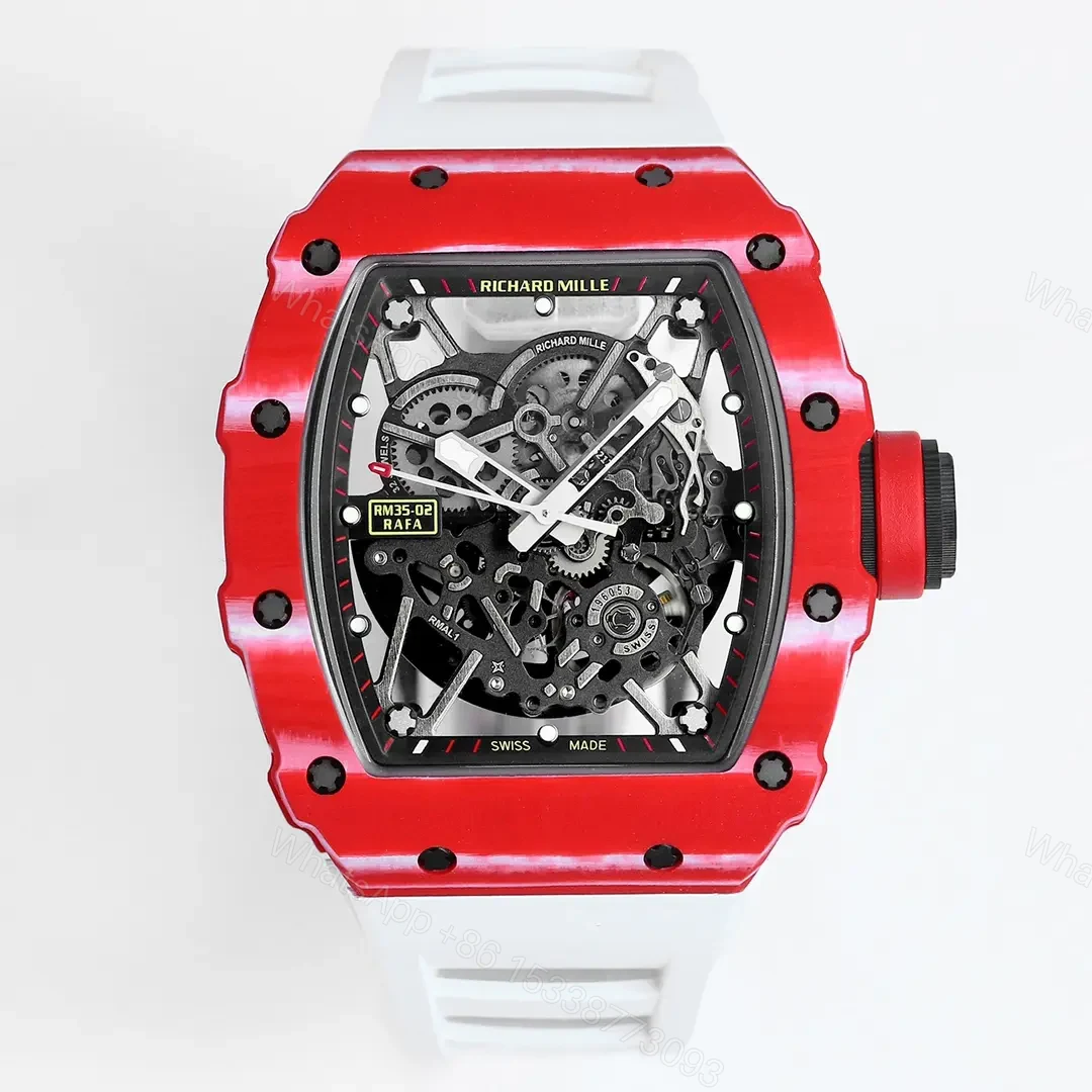 ZF Factory Richard Mille RM 35-02 Rafael Nadal Red Carbon Fiber Automatic Watch with White Rubber Strap — view 1