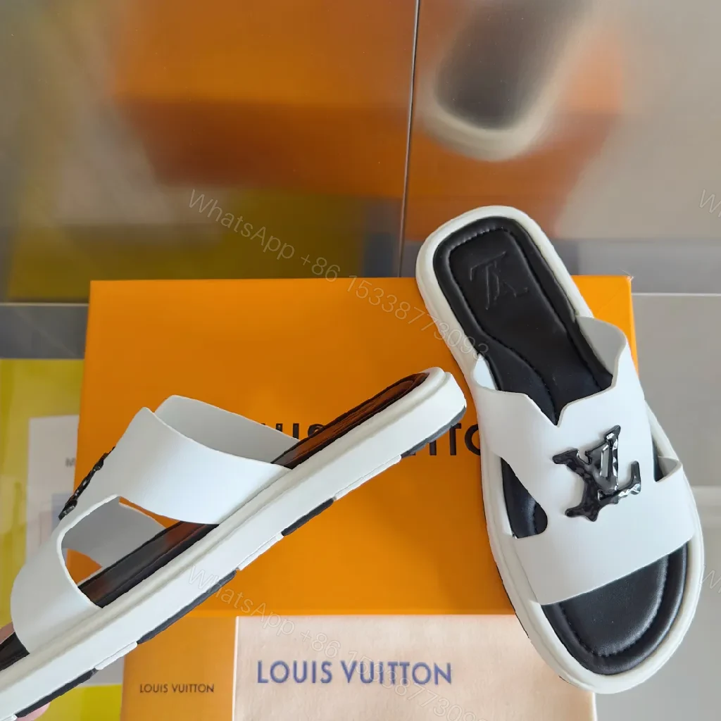 View 3 of Monochrome PU Slides with Logo Detail – Premium Comfort