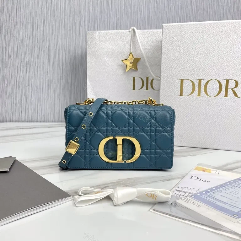 Teal Quilted Mini Bag with Gold Dior Hardware - Crossbody Luxury — view 1