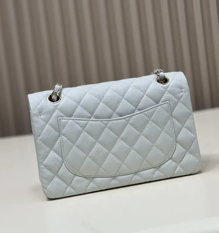 View 3 of Pearl White Quilted Bag â€“ Gold CC Logo Leather Handbag