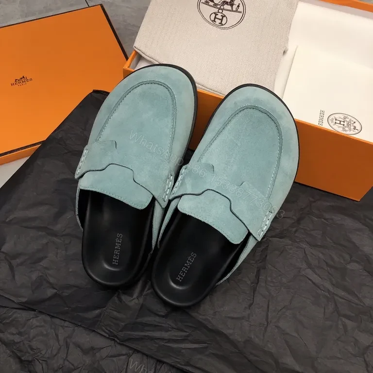 View 8 of Powder Blue Suede Driving Slippers â€“ Luxury Hermes-Inspired Style