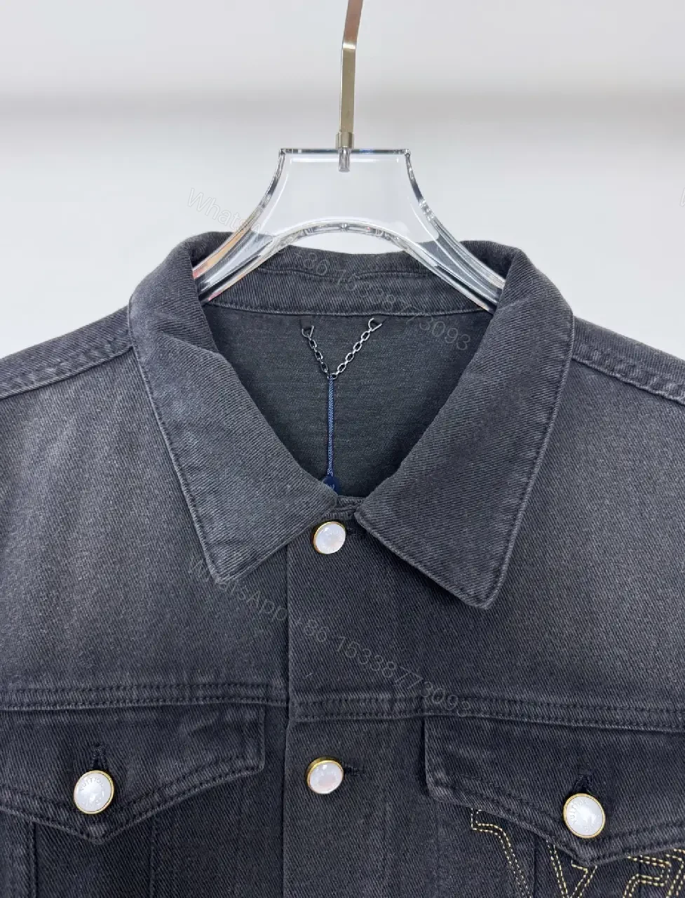 View 7 of Dark Denim Jacket + LV-Inspired Logo Stitching + Edgy Casual + Signature Logo Detail + Jacket