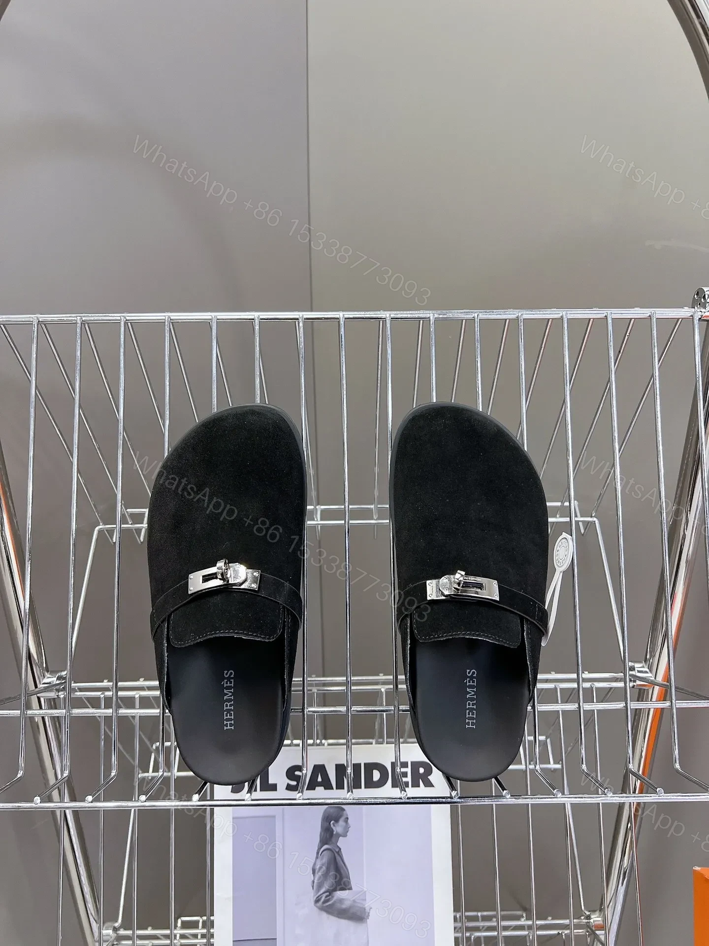View 6 of Hermes Women Black Suede Leather Slippers