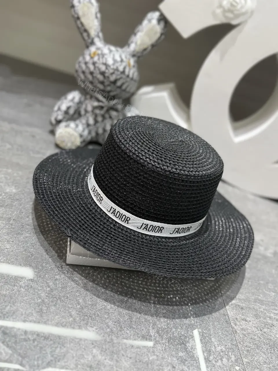 View 2 of Straw Bucket Hat Woven Wide-Brim Floppy J'ADIOR Ribbon Hats