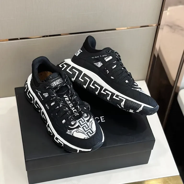 View 2 of Versace Greca Black Leather Sneaker â€“ Luxe Streetwear