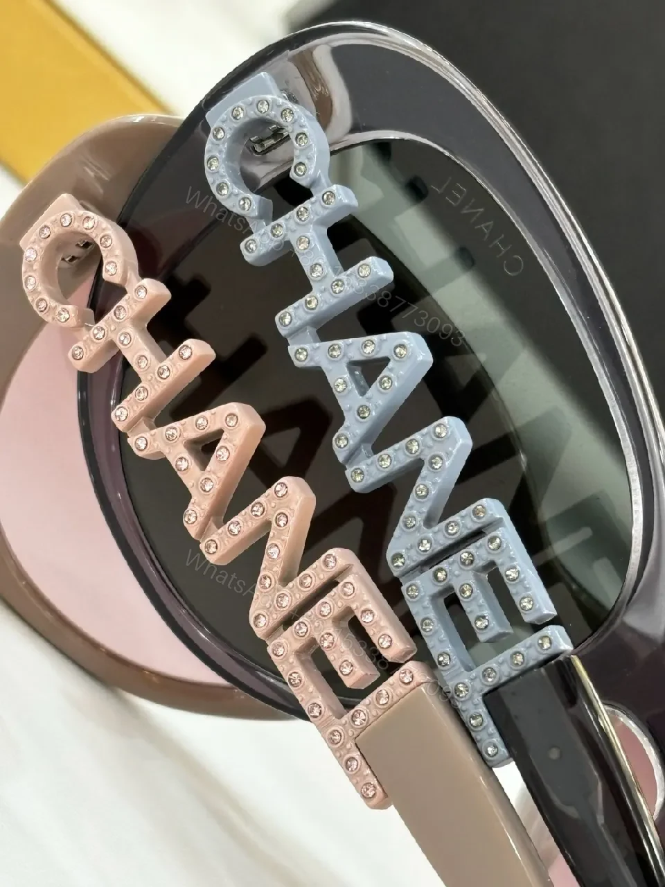 View 5 of Chic Taupe-Pink Oversized Round Sunglasses with Logo Detail