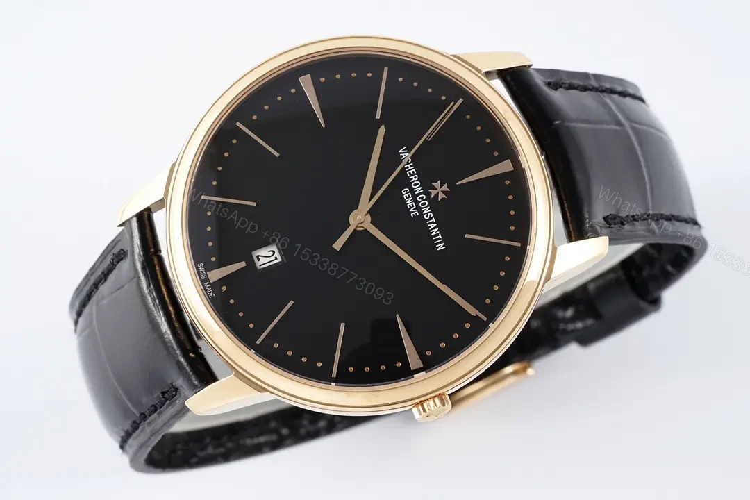 View 3 of PPF Factory Vacheron Constantin Patrimony 85180 Series Watch – Black Dial, Rose Gold Case, Black Leather Strap