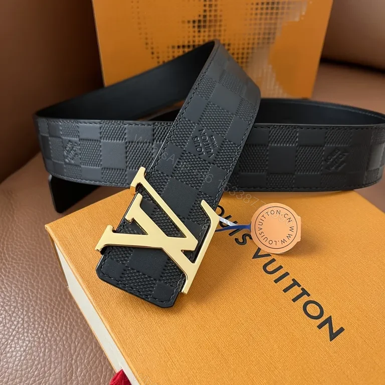 View 9 of Checkerboard LV Belt: Signature Emblem Leather-Style Accessory