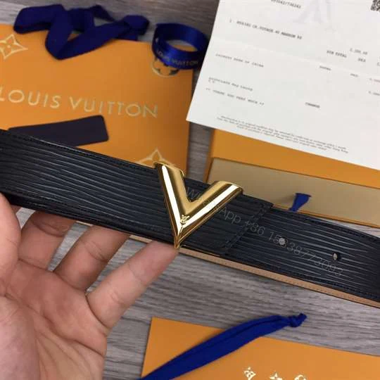 View 4 of LOUIS VUITTON BLACK EPI LEATHER ESSENTIAL V BELT – B125
