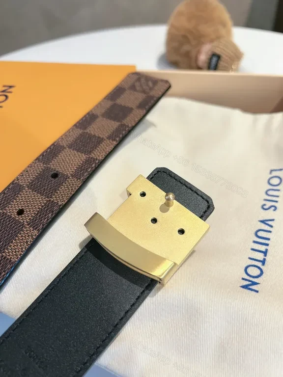 View 5 of Damier Pattern Belt: Damier Canvas, Gold Buckle, 35mm Leather Backing