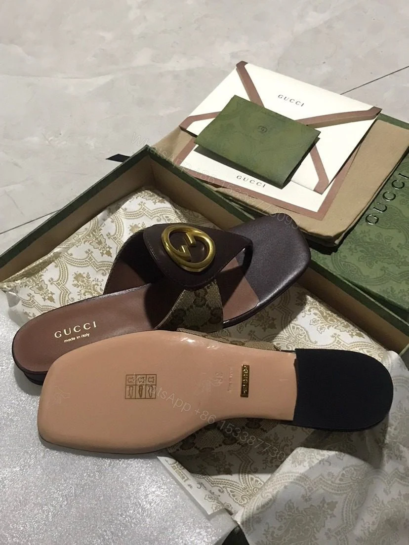 View 6 of GUCCI BLONDIE THONG SANDALS BROWN P00810550