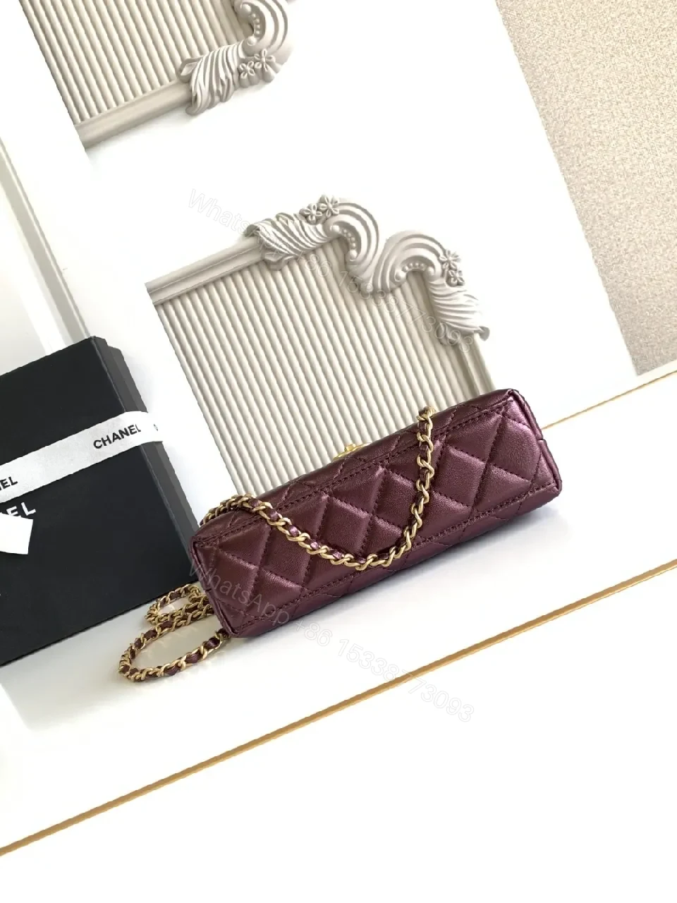 View 2 of Chic Quilted Mini Bag — Burgundy Leather, Gold Hardware, Compact Luxe
