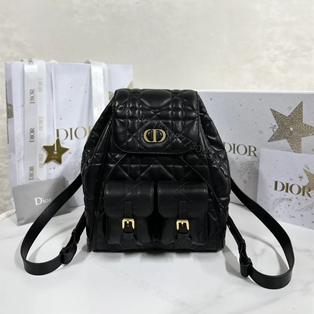 高仿Dior*Caro系列M6301M900小羊皮雙肩包黑色中號免檢版 — view 1