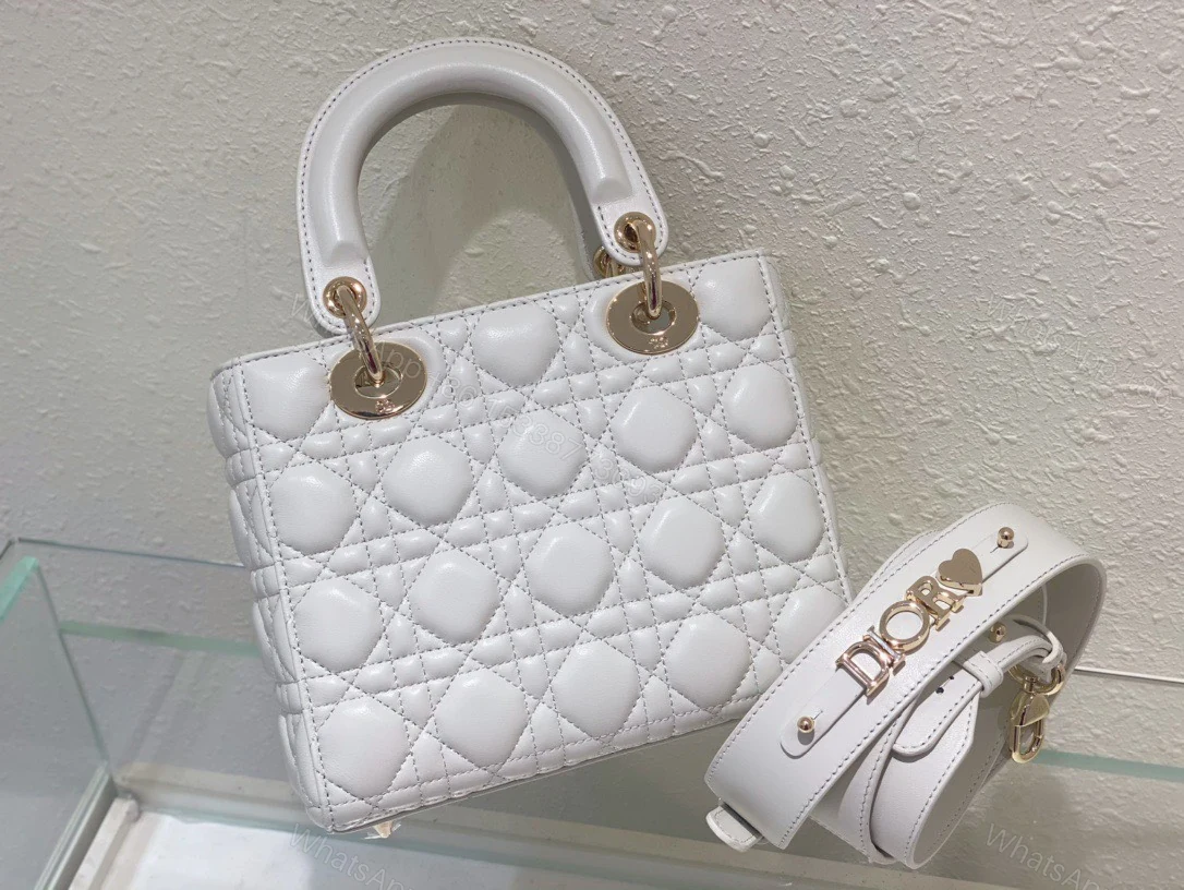 View 7 of Dior Lady ABC High-end Women’s Handbag White Soft Leather 20cm