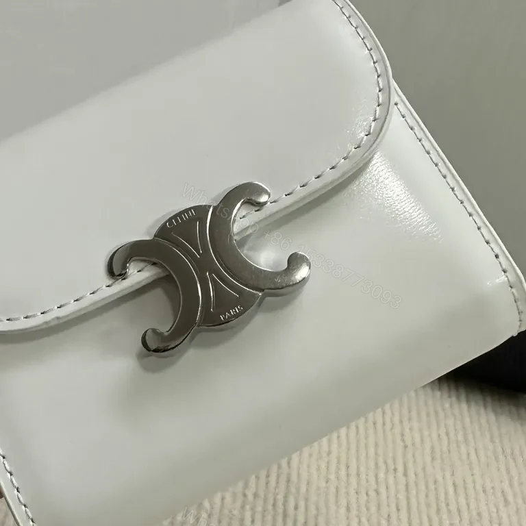 View 7 of Compact White Leather Wallet with Signature Hardware Minimalist Luxury