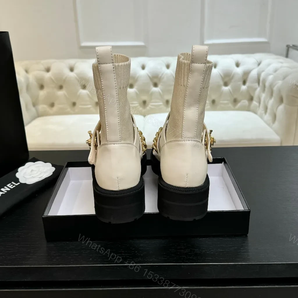 View 4 of Knit Chelsea Boots: Texture + Leather Toe, Gold Chain, All-Day Comfort