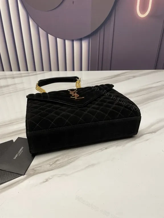 View 9 of Quilted Calfskin Bag with Gold YSL Emblem: Compact Luxury
