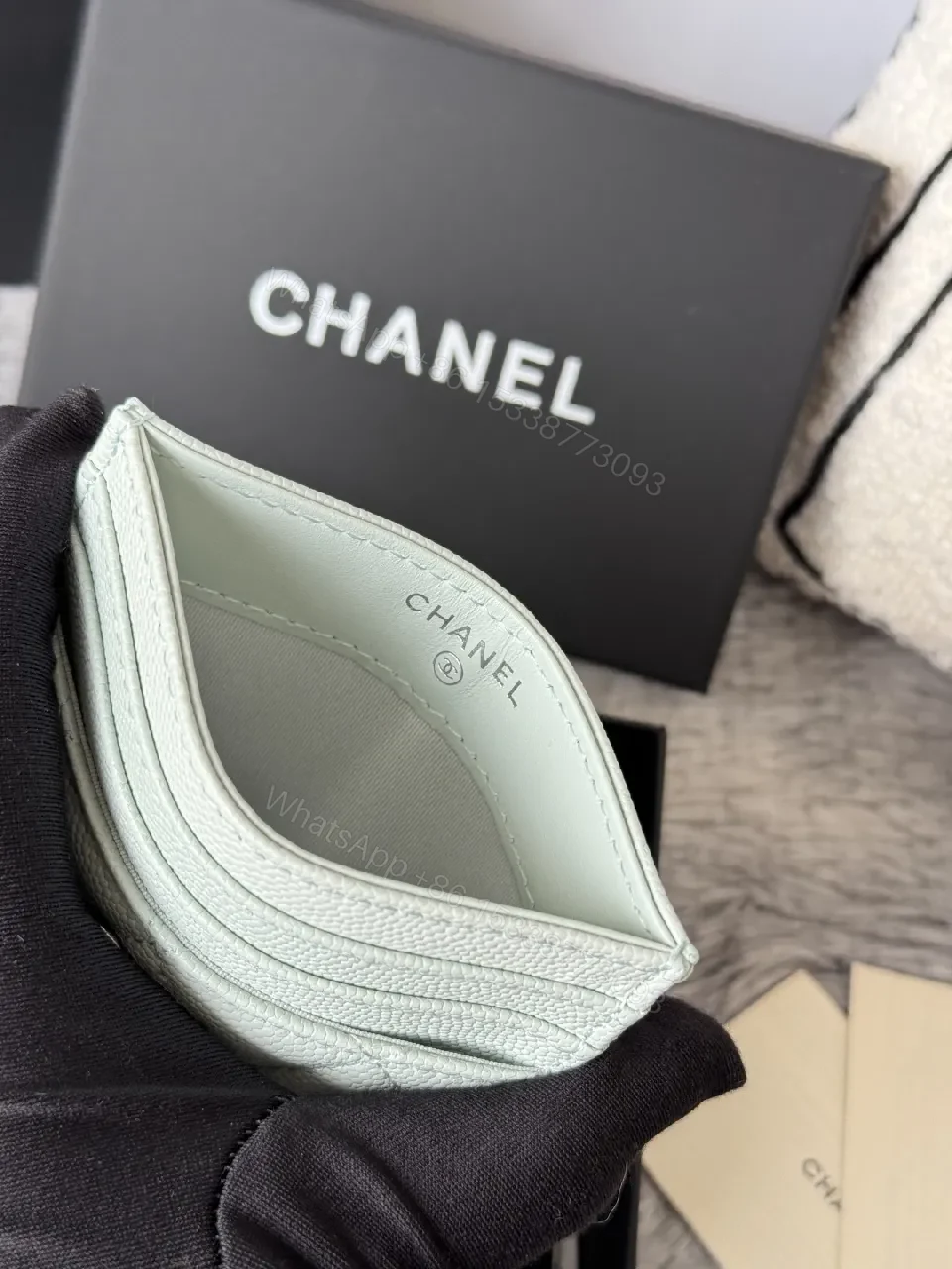 View 9 of Pastel Mint Quilted Leather Wallet with Interlocking CC – Everyday Luxury