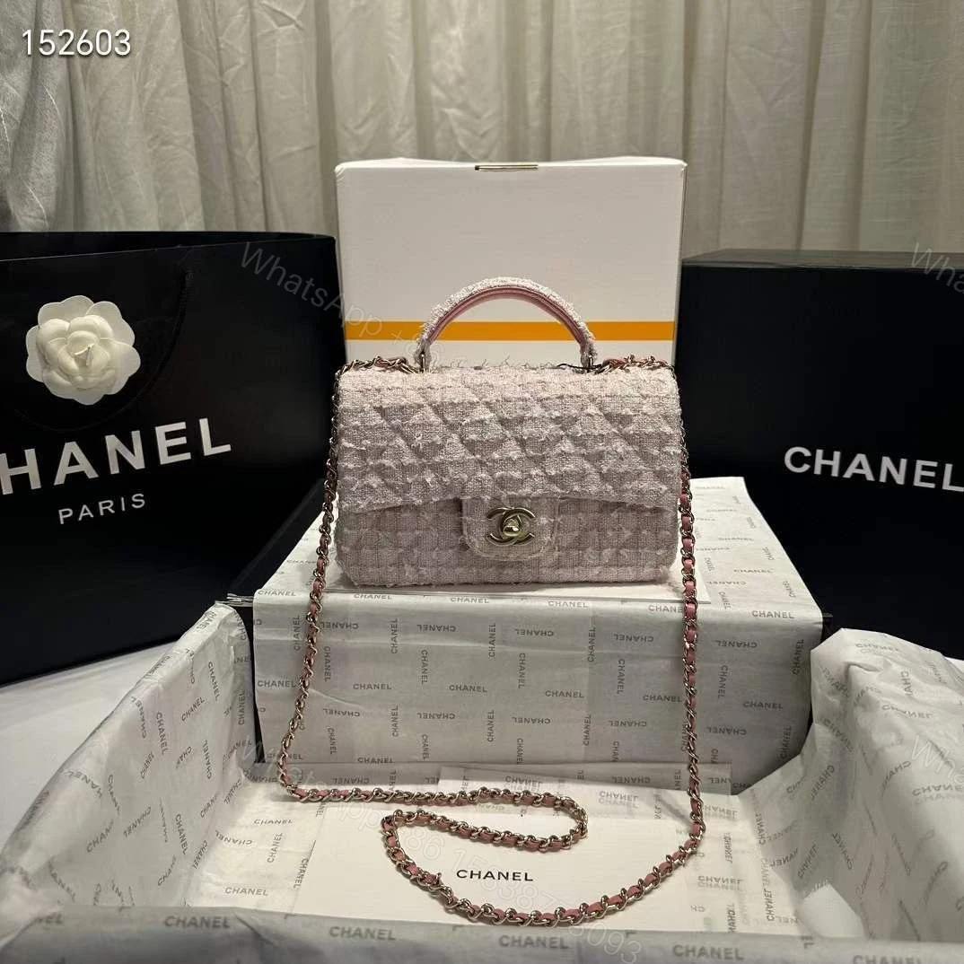 View 5 of CHANEL Tweed Quilted Mini Top Handle Rectangular Flap