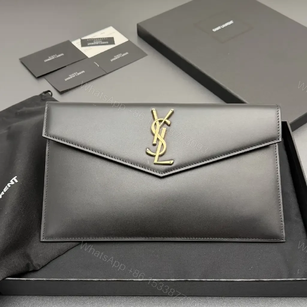 View 8 of Minimalist Leather Clutch with Gold Hardware, Envelope Style