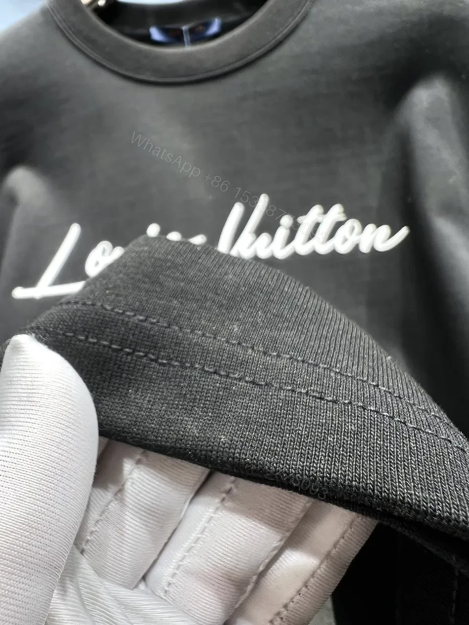 View 8 of Black Cotton Crewneck Tee Luxe Script Comfortwear