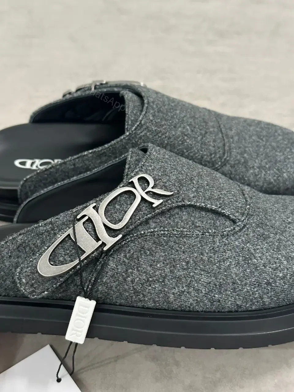 View 3 of Gray Woolen Sleek Style Buckle-Accent Platform Shoes