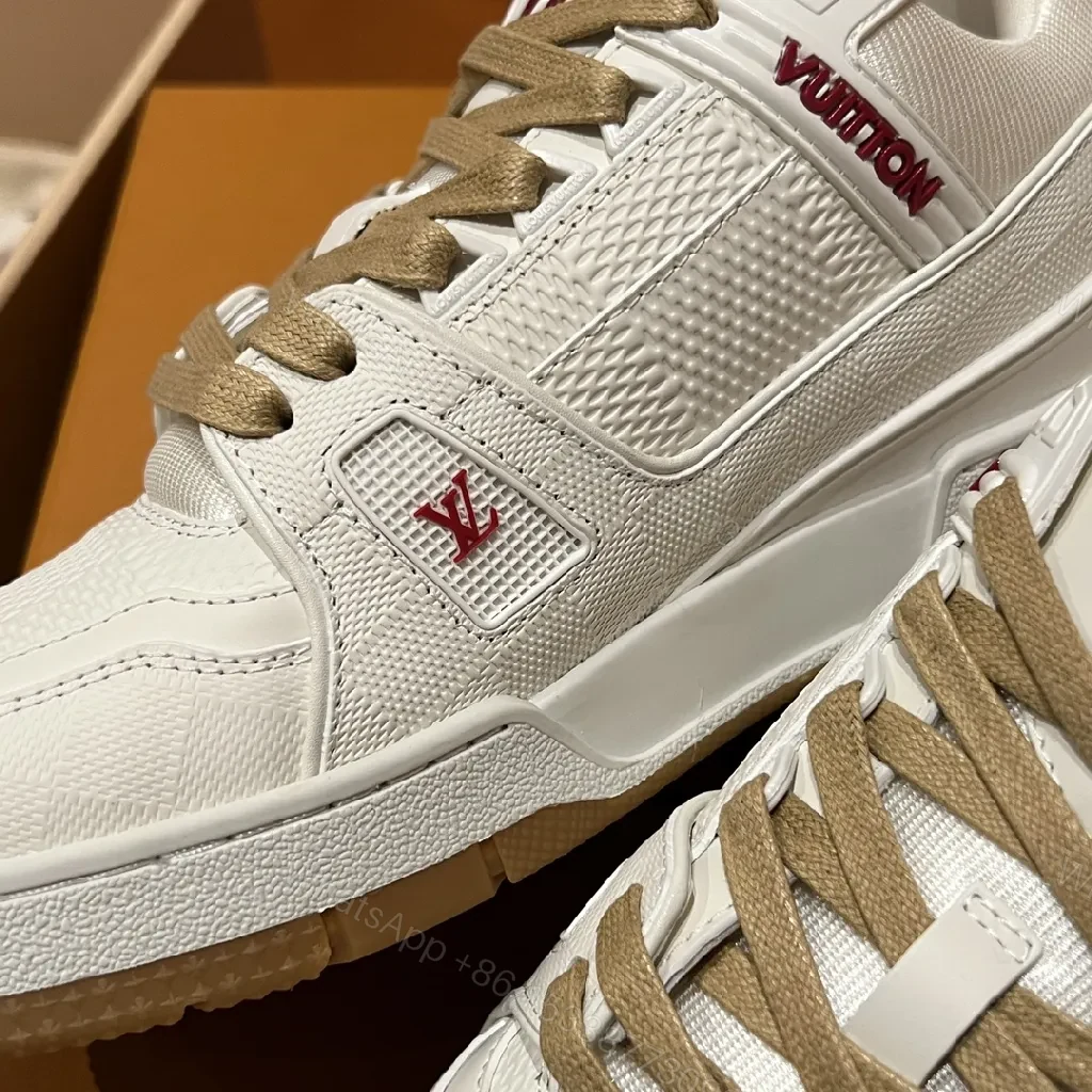 View 7 of Off-White-Style White Leather Sneakers with LV Detailing, Low-Top
