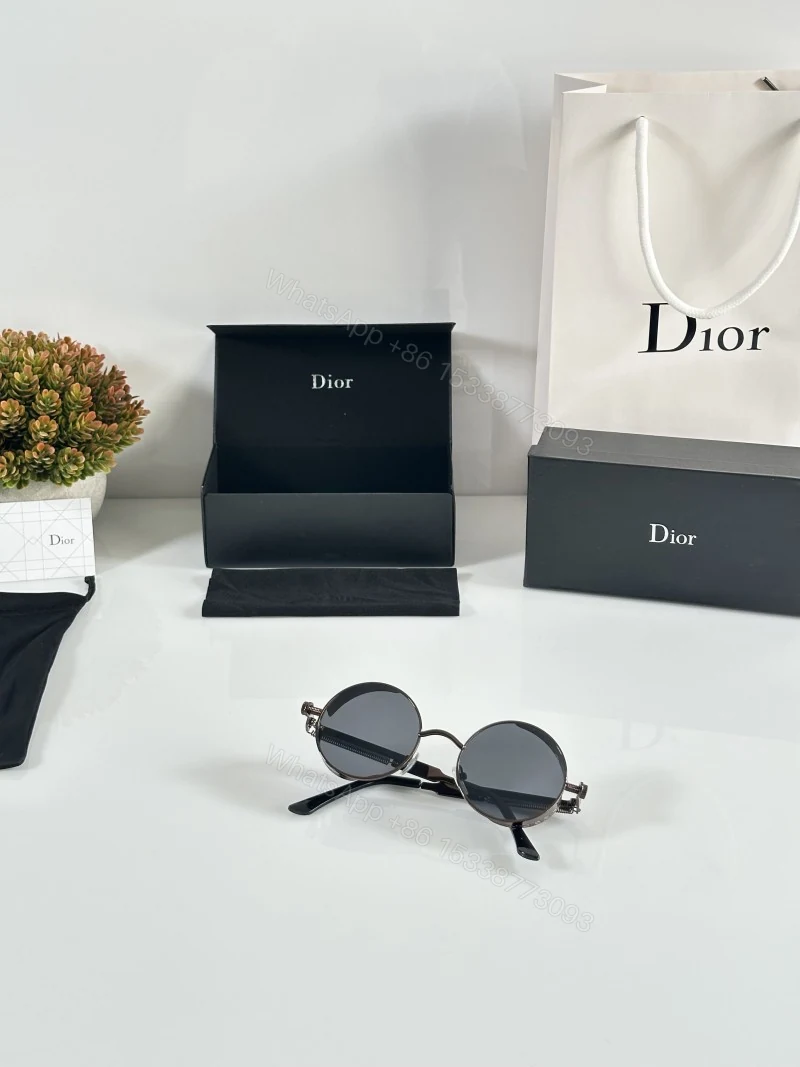 View 4 of First Copy Dior Round Black Sunglasses Metal Frame Unisex UV Protection