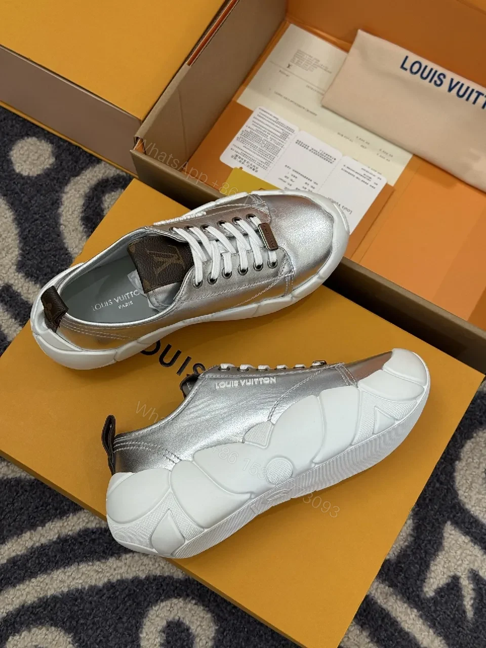 View 2 of Metallic Silver Chunky Sneakers: Luxe Designer-Inspired Comfort