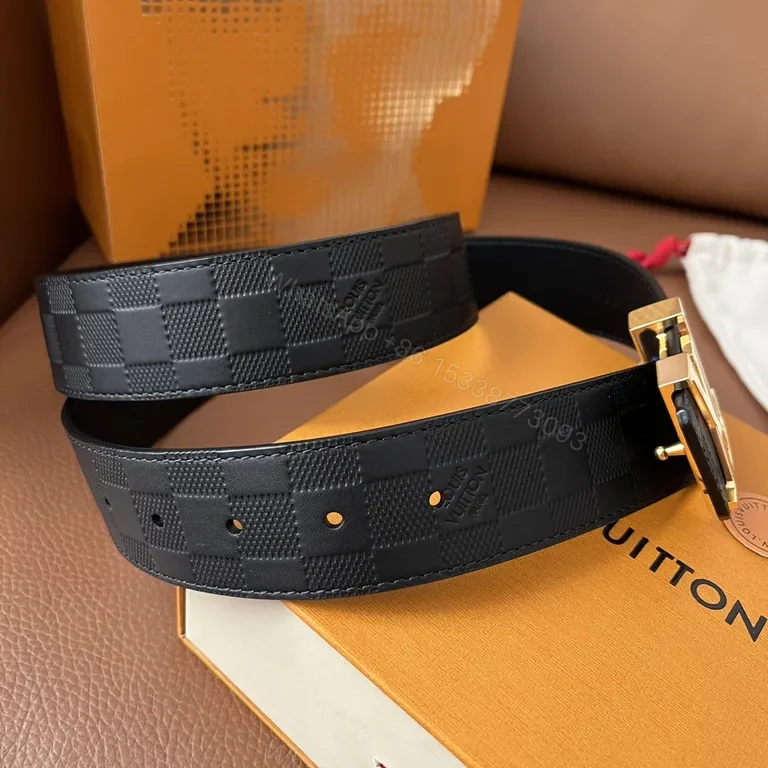 View 3 of Checkerboard LV Belt: Signature Emblem Leather-Style Accessory