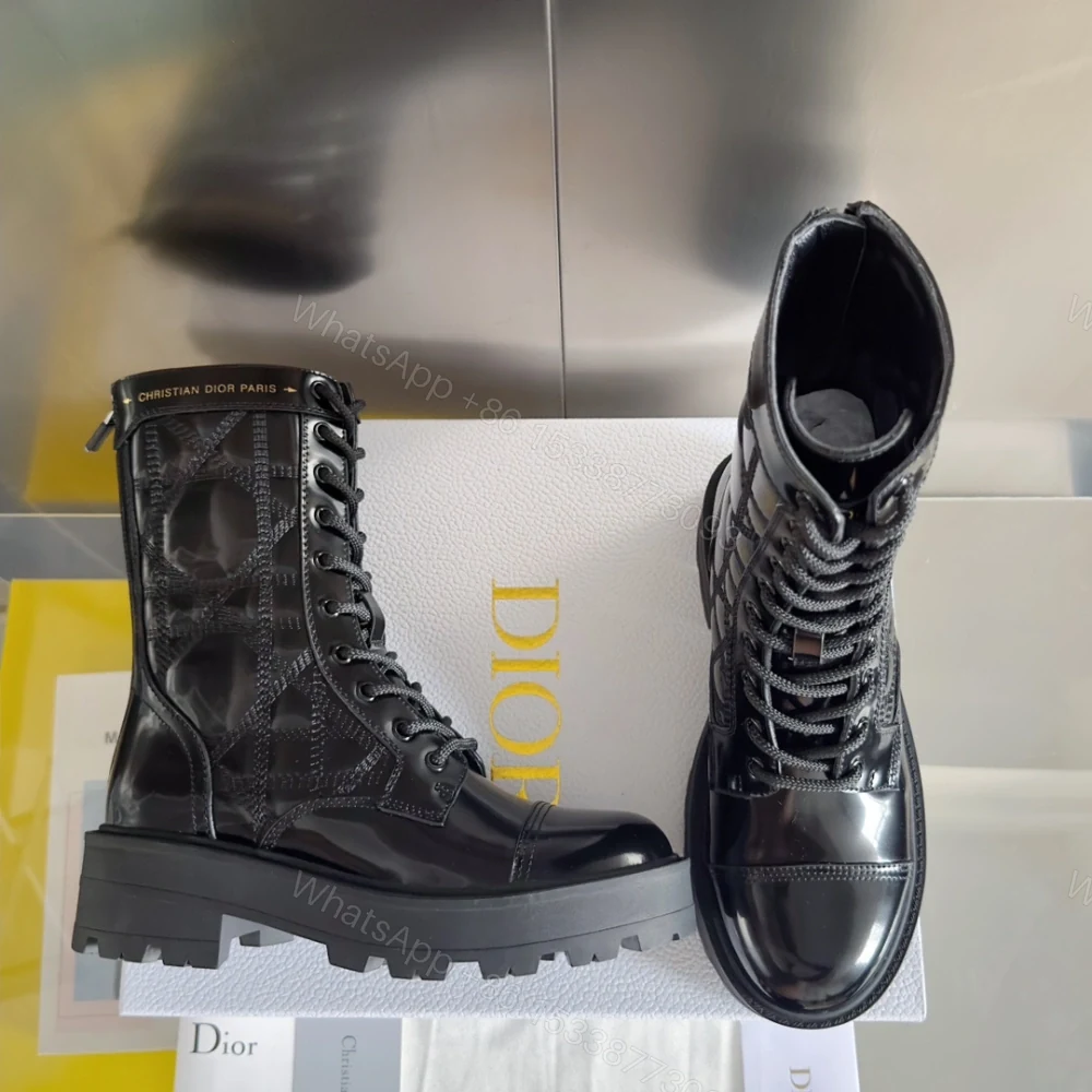 View 2 of 高仿Dior*D-Unit系列KCI961圓頭厚底馬丁靴漆皮黑色免檢版