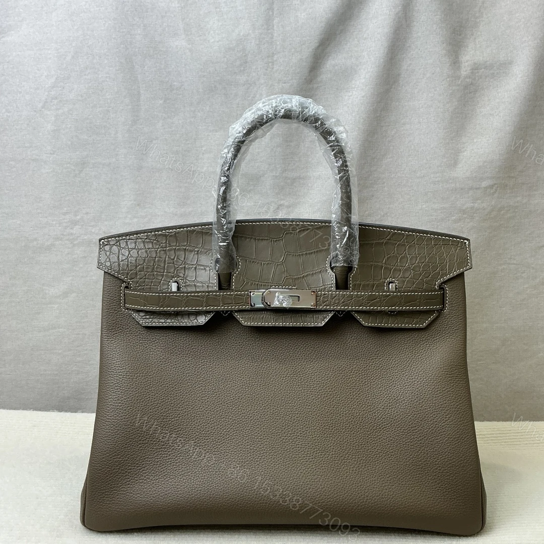 Hermes 高仿 女款 Birkin 手提包 灰棕拼接款 百搭輕奢風 — view 1