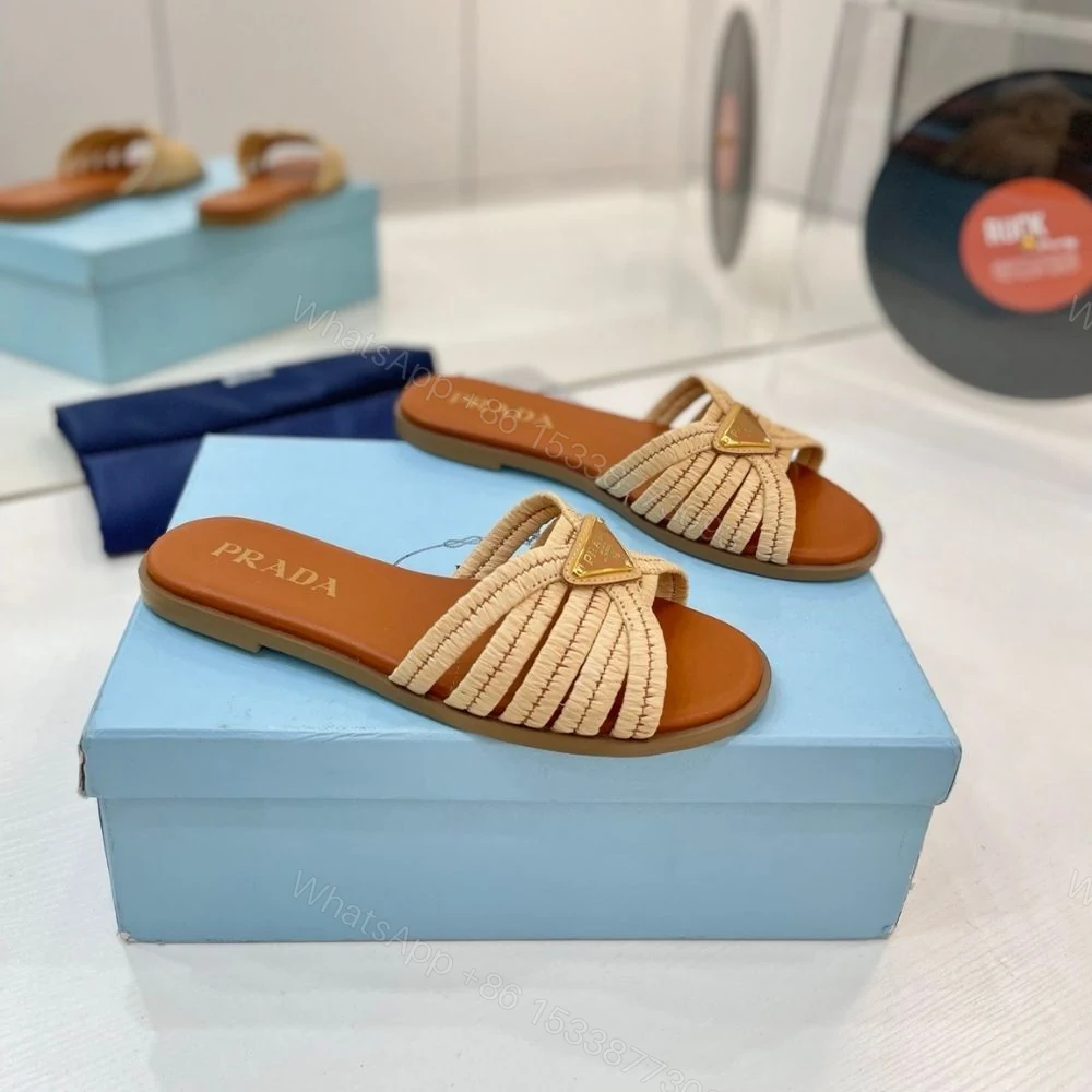View 2 of Prada Crochet Slides Cognac Brown