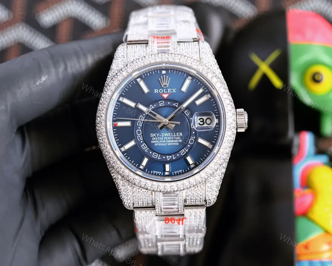 Prestigious blue sky dweller replica 42MM Full Diamond Edition ROLEX-DAYTONA-TURQ-40 — view 1