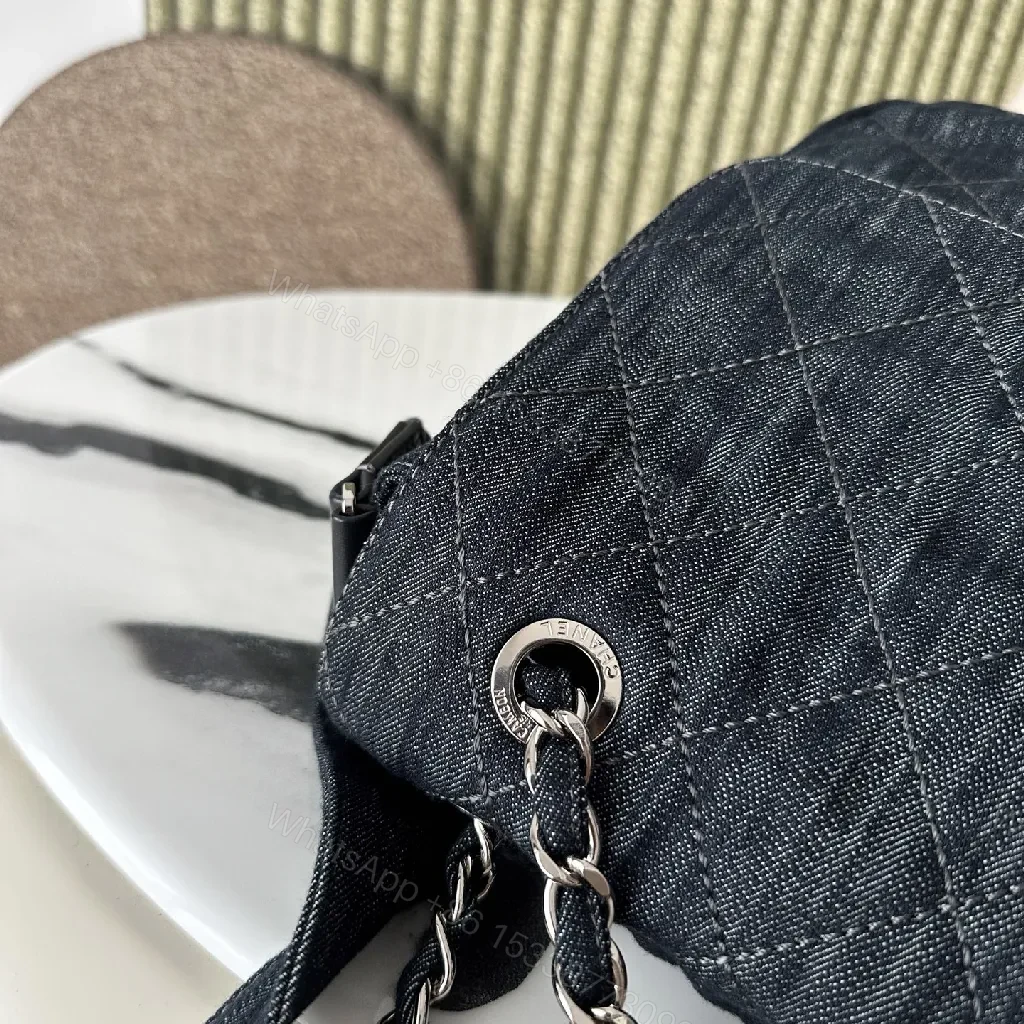 View 6 of Denim-Texture Flap Crossbody: Modern Chic Statement Bag