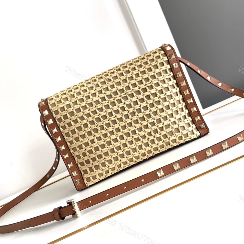 View 3 of VALENTINO GARAVANI ROCKSTUD SMALL RAFFIA SHOULDER BAG NATURAL 22CM