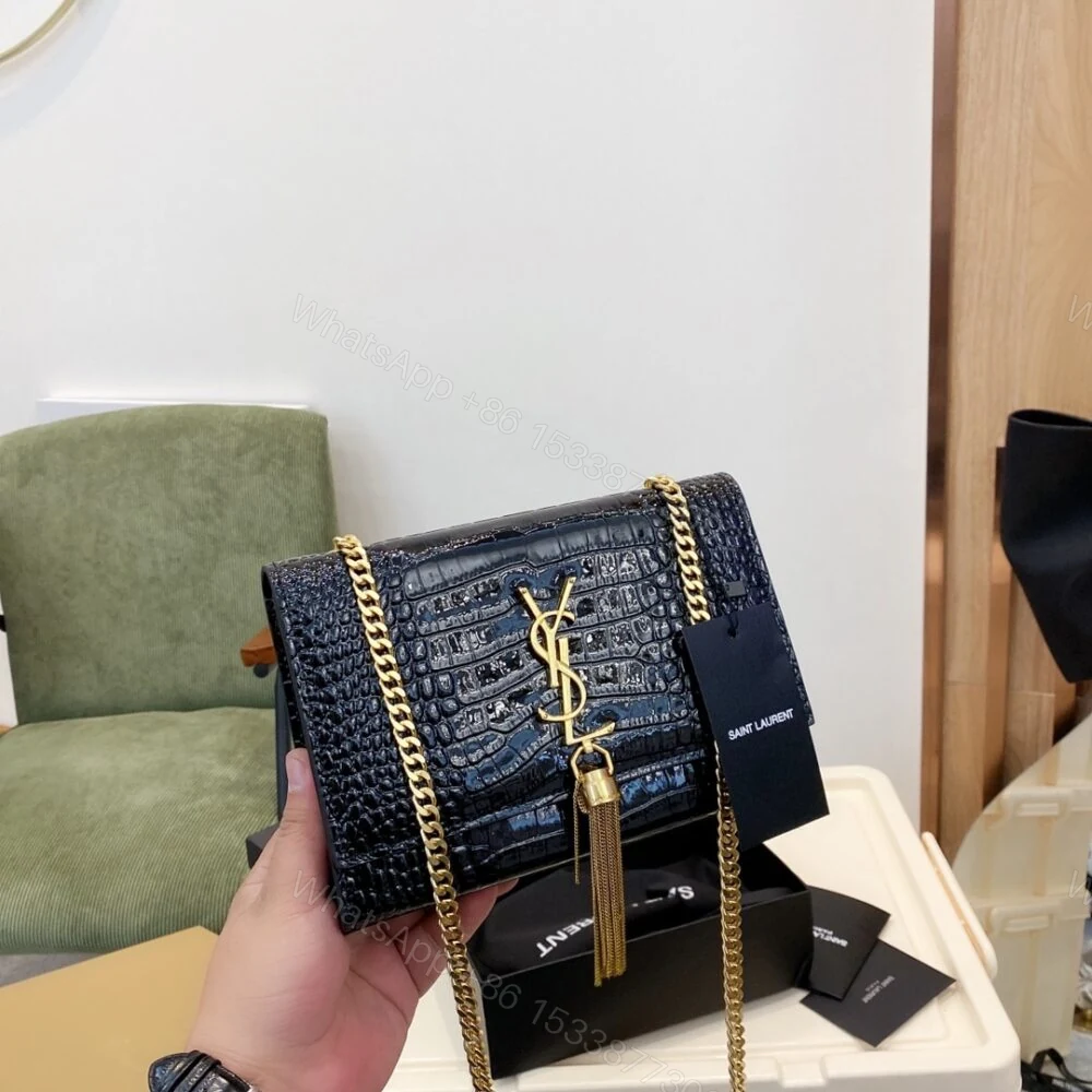 View 2 of Saint Laurent Kate Medium Chain Bag With Tassel Shiny Black 22Cm 354119AAAY14083