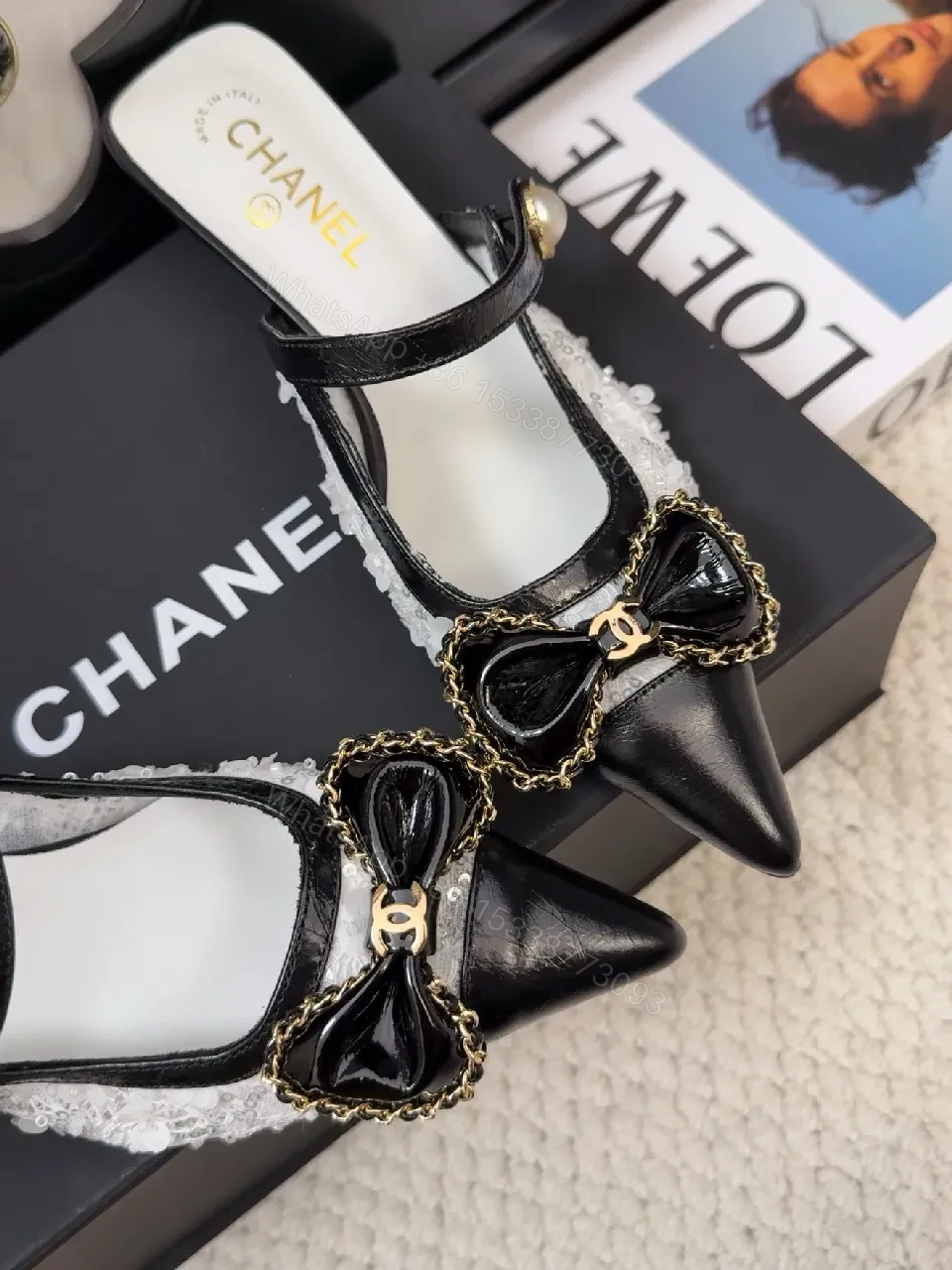 View 3 of Chic Pointed-Toe Mules with Lace Bow Detail, Open- Heel footwear