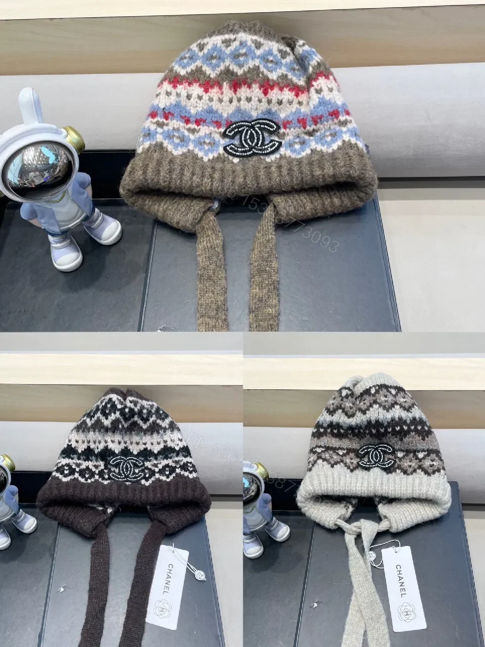 View 8 of Marled Knit Hat with Logo & Ear Flap Detail – Cozy Luxe