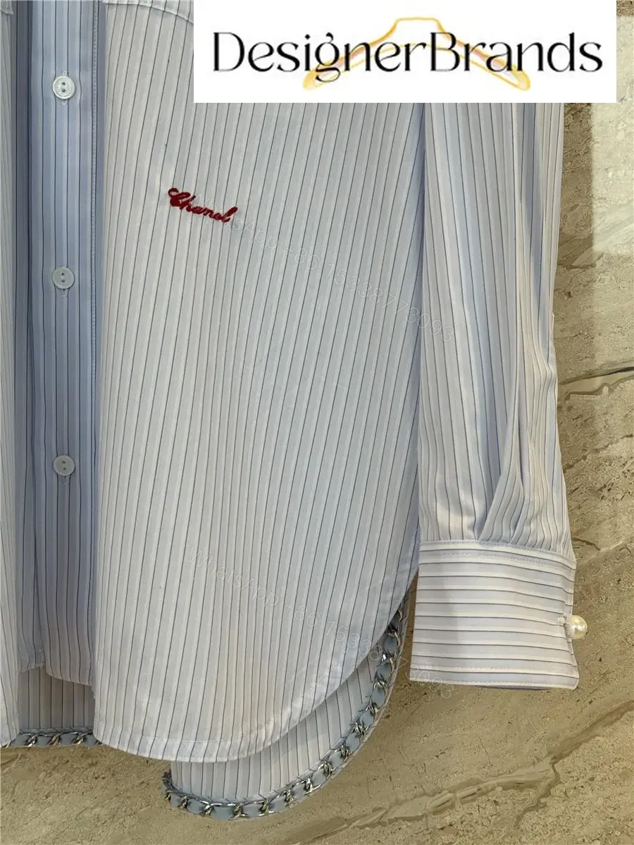 View 5 of Chanel Blue and White Striped Cotton Poplin Shirt