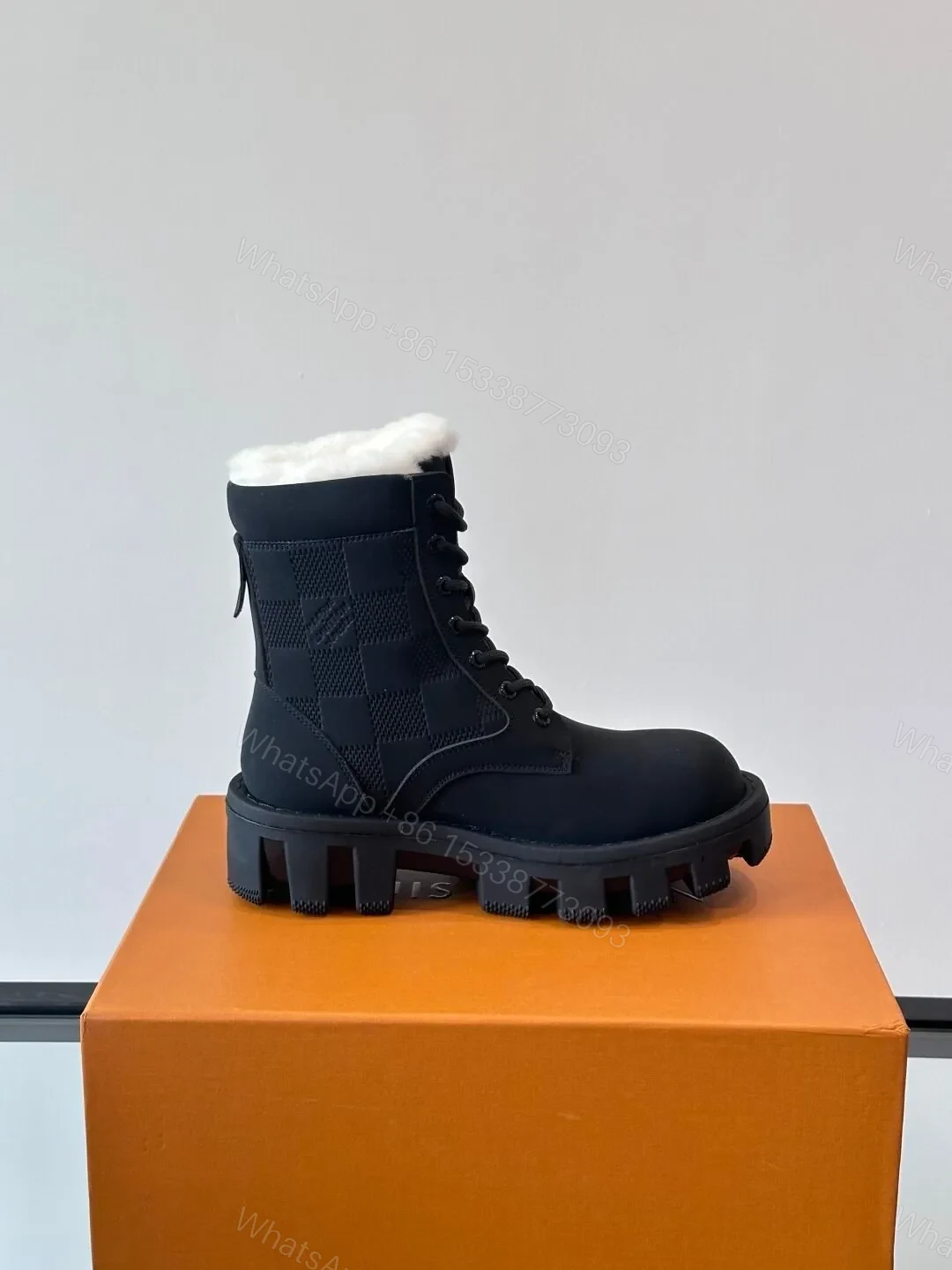 View 6 of LV Men Black Leather Fur Lined Boots