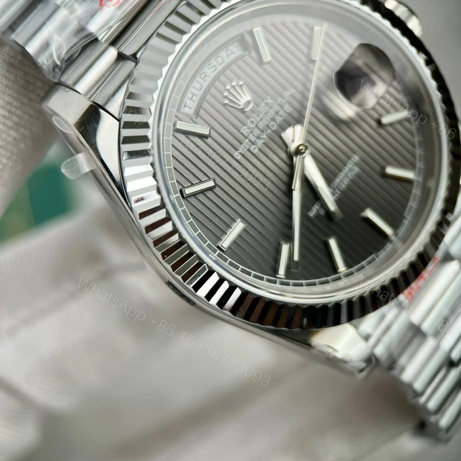 View 5 of Superclone Rolex Day-Date Grey Stick Tapestry Dial 228239-0002 40 mm