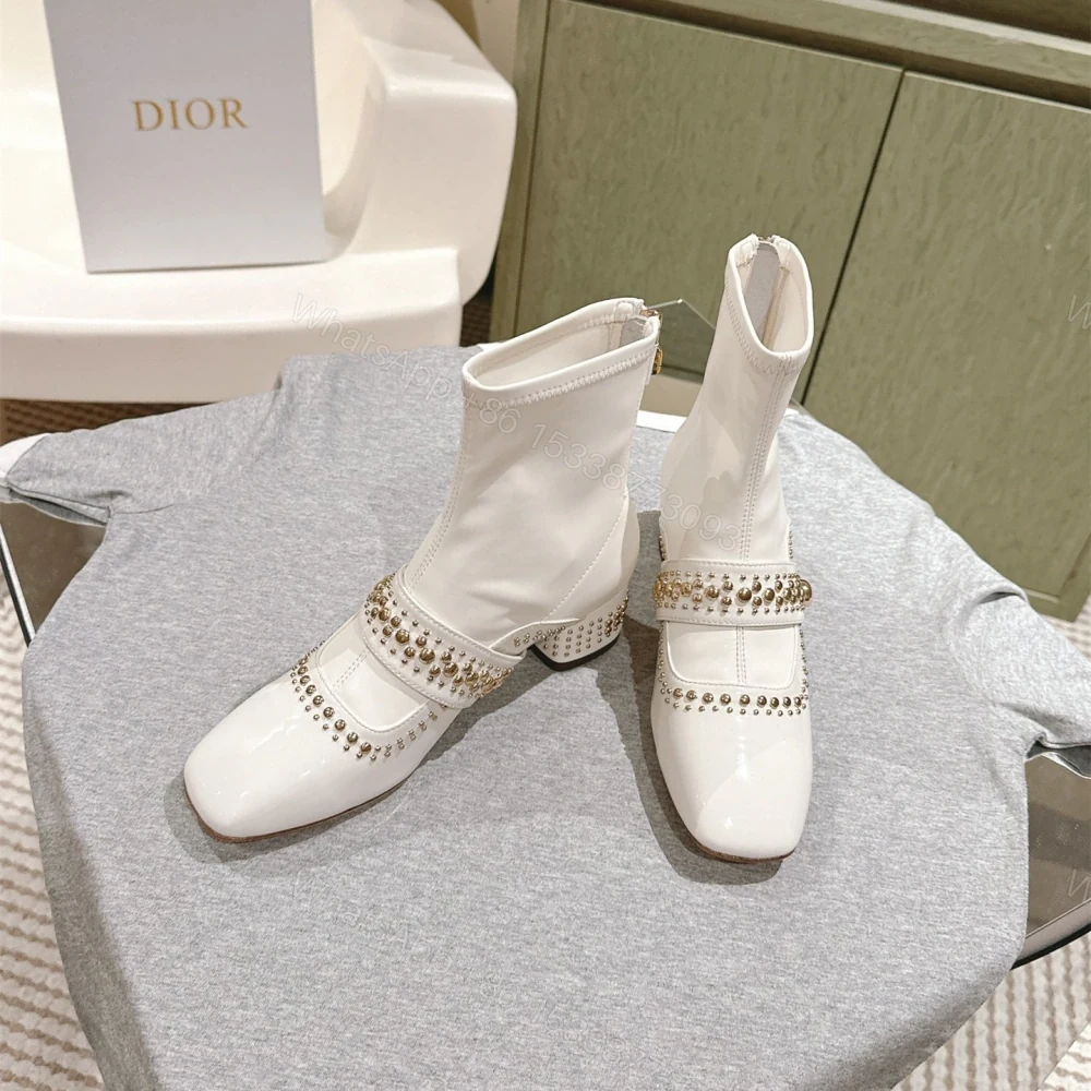 View 3 of 高仿Dior*Belle-D系列KCT064柳釘拉鏈短靴4CM白色免檢版